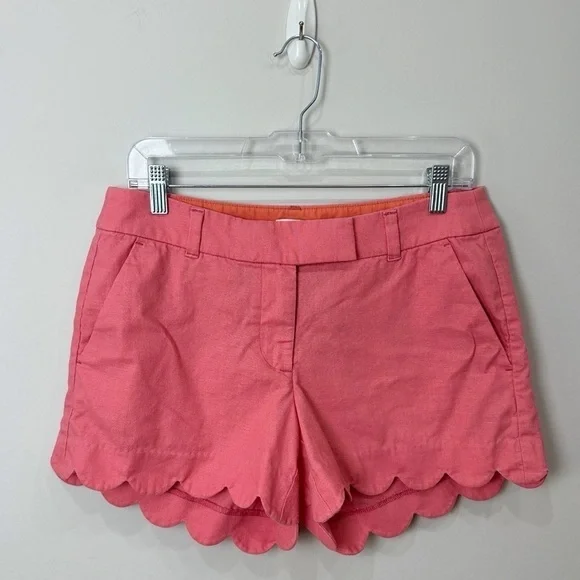Jcrew Scalloped Hem Shorts Pink Linen Cotton - Picture 1 of 7